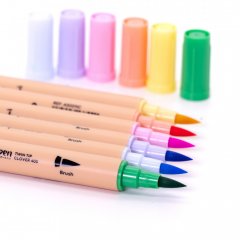 Psací pera Dingbats Ātopen 6-Pack s dvojím hrotem Fineliner/Brush Pens - Pastel