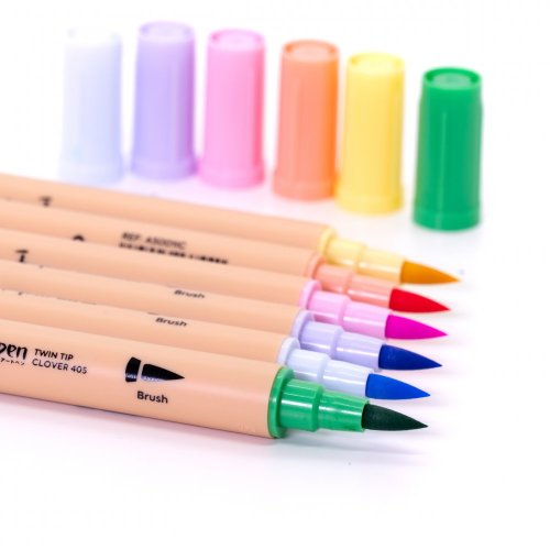 Psací pera Dingbats Ātopen 6-Pack s dvojím hrotem Fineliner/Brush Pens - Pastel