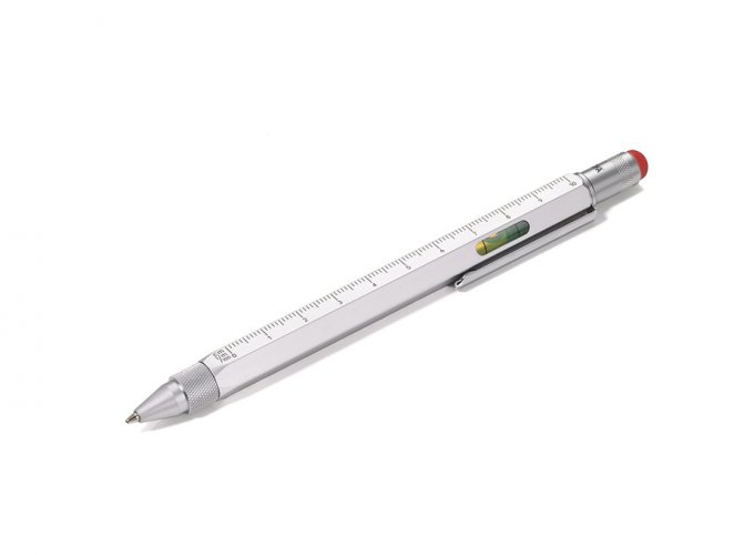 Multifunkční pero CONSTRUCTION stříbrné s červenou gumou