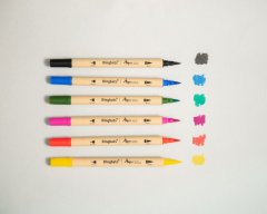 Psací pera Dingbats Ātopen 6-Pack s dvojím hrotem Fineliner/Brush Pens - Primary