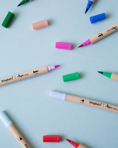 Psací pera Dingbats Ātopen 6-Pack s dvojím hrotem Fineliner/Brush Pens - Pastel