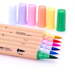Psací pera Dingbats Ātopen 6-Pack s dvojím hrotem Fineliner/Brush Pens - Pastel